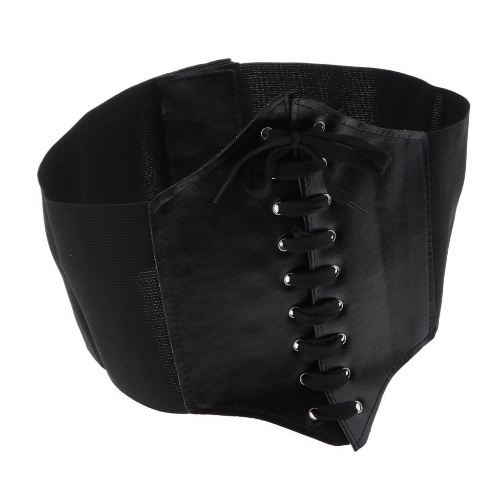 Vintage Steampunk Leather Waist  Wide Elastic Belt Corset Accessory Black