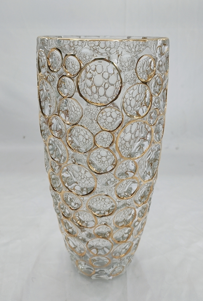 LỌ HOA THỦY TINH CAO 30 CM CHẤM TRÒN VIỀN VÀNG CAO CẤP