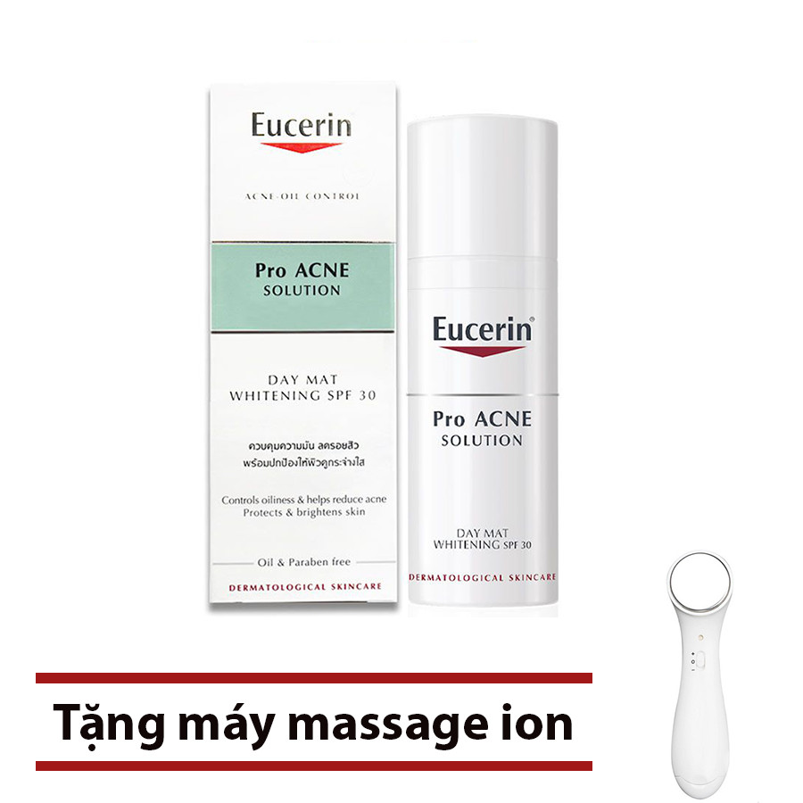  Kem dưỡng giúp giảm mụn, dưỡng trắng da Eucerin ProAcne Day Mat Whitening SPF30 50ml + Tặng máy massage mặt ion