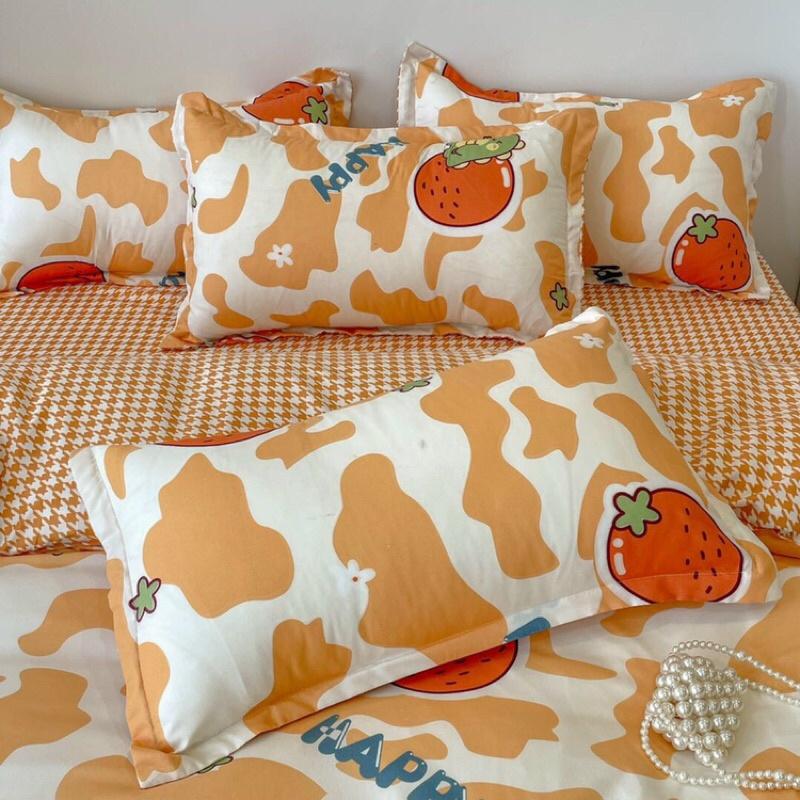 Bộ Chăn Ga Cotton Poly Beo Cam