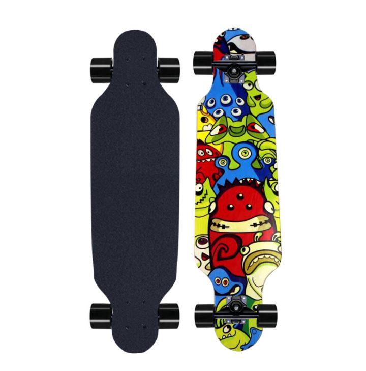 Ván Trượt Thể Thao Dài Mặt Có Nhám Longboard 80cm Bánh Cao Su Màu đen Ép 8 Lớp( Mẫu không phát sáng)