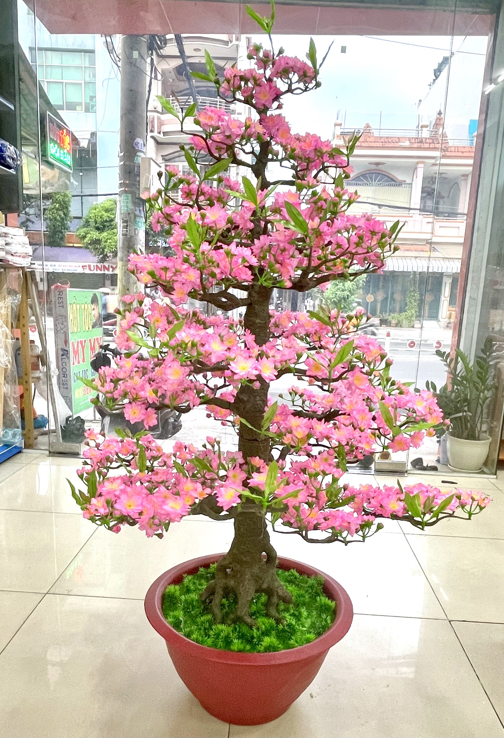 Cây Hoa Đào Bonsai Nhựa Cao 1m45 Chậu Hoa Đào Trang Trí Tết