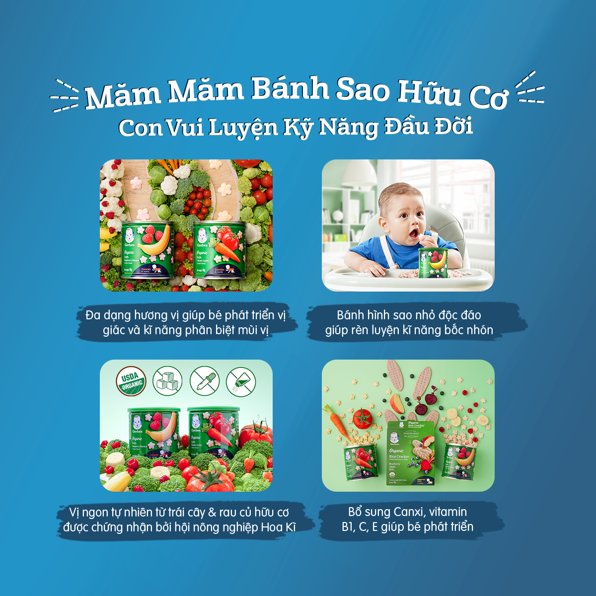 Combo 2 Bánh Ăn Dặm Hữu Cơ Nestlé Gerber Chính Hãng - Tặng Hộp Nhựa Cao Cấp 1000ml
