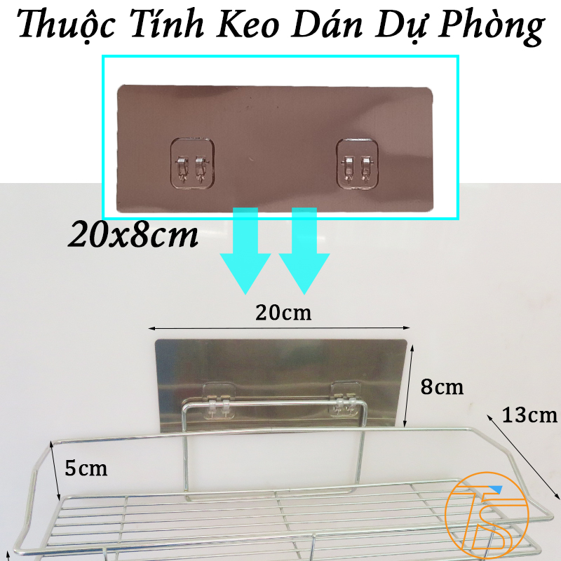 Kệ inox dán tường 35cm để đồ dùng trong phòng tắm và phòng bếp có kèm theo keo dán