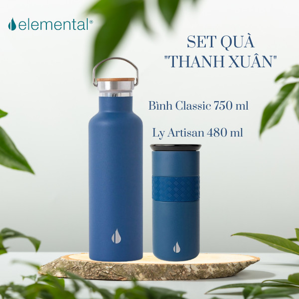 Set hộp quà tặng Sinh nhật, set Thanh Xuân, bình giữ nhiệt và ly giữ nhiệt Elemental cao cấp