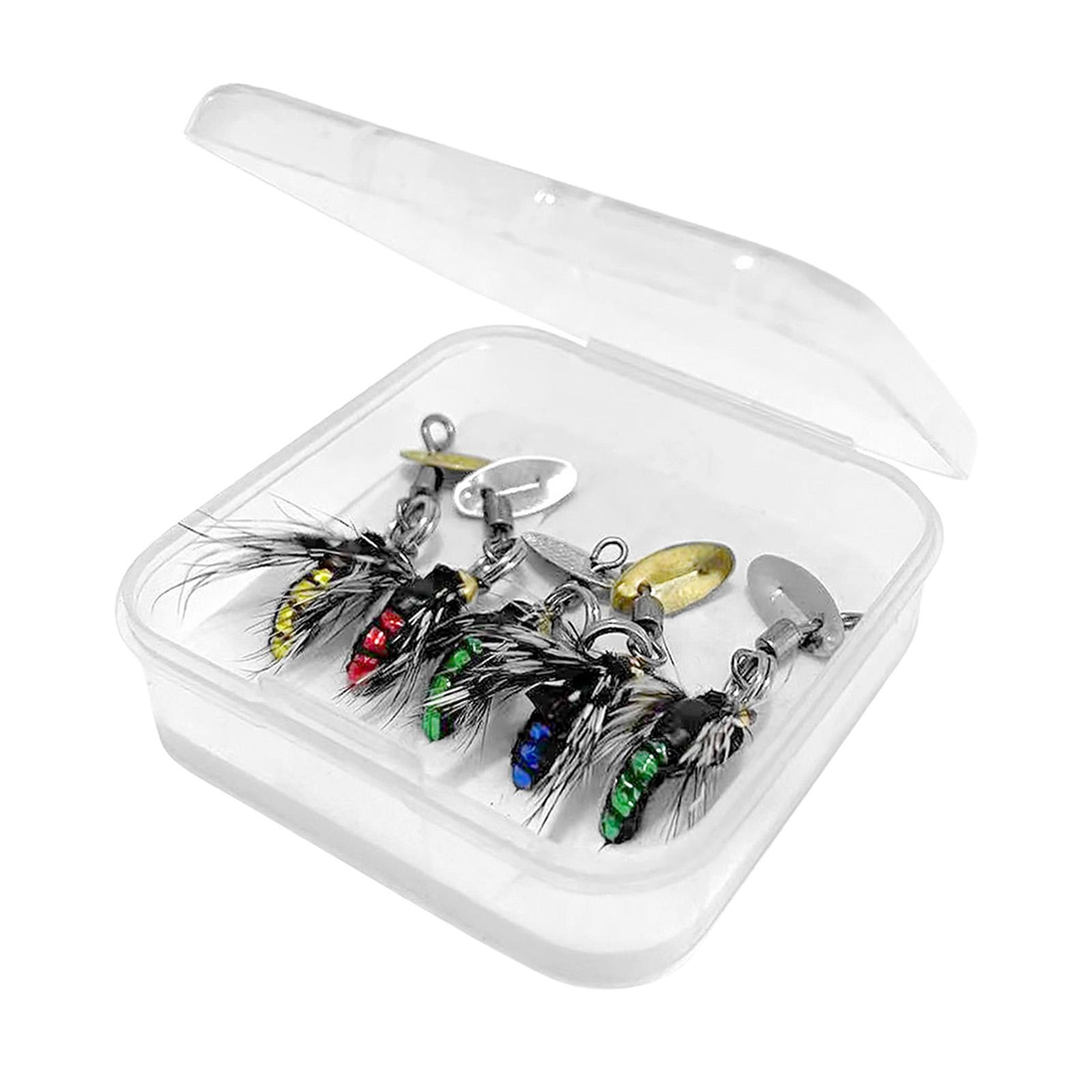 5Pcs Fly Fishing Lures, Fly , Fishing Tackle, Feathers with Fly Fishing Box, Sequins Fishhook Artificial Baits for Lakes Bass Fishing