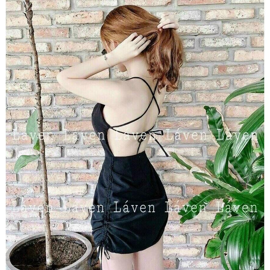 Đầm Body Hai Dây Hở Lưng Rút Dây Hông