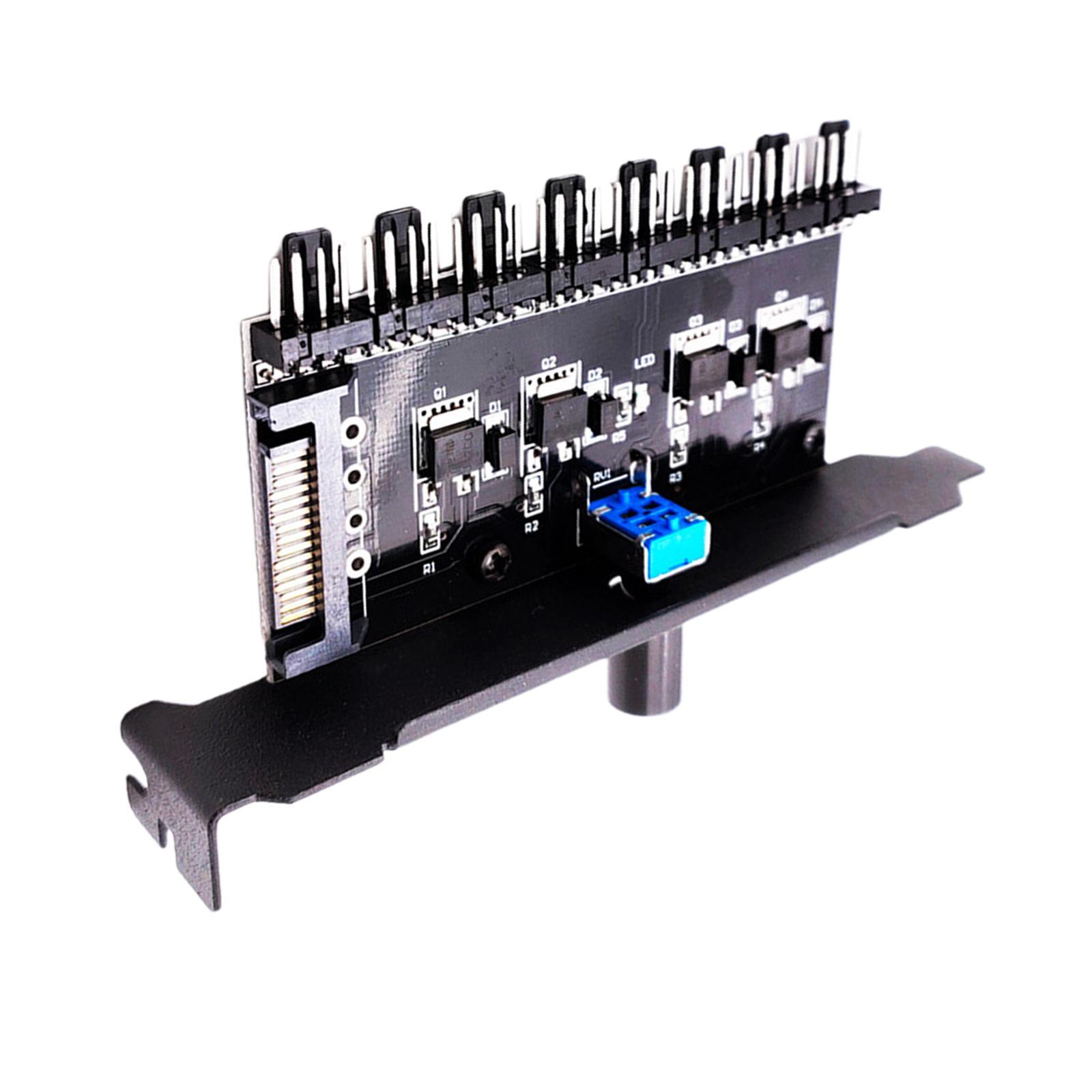 2X 1 3 8 Way PC Case Cooling Fan Hub 4-pin/3-pin Stepless Speed Controller 4