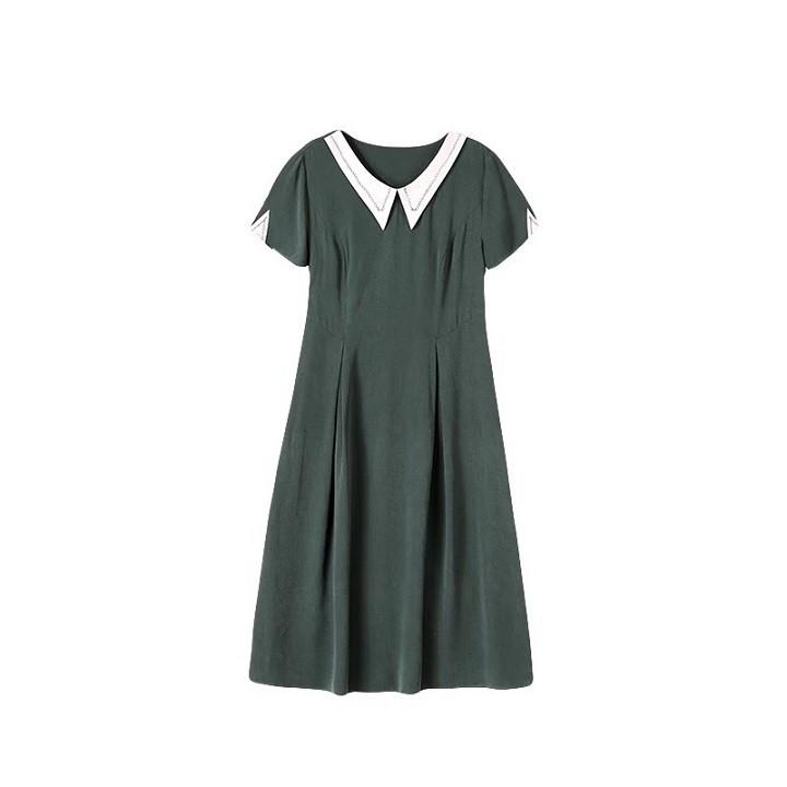 DRESS237-ĐẦM XÒE CỔ PHỐI MÀU TRUNG NIÊN S-6XL