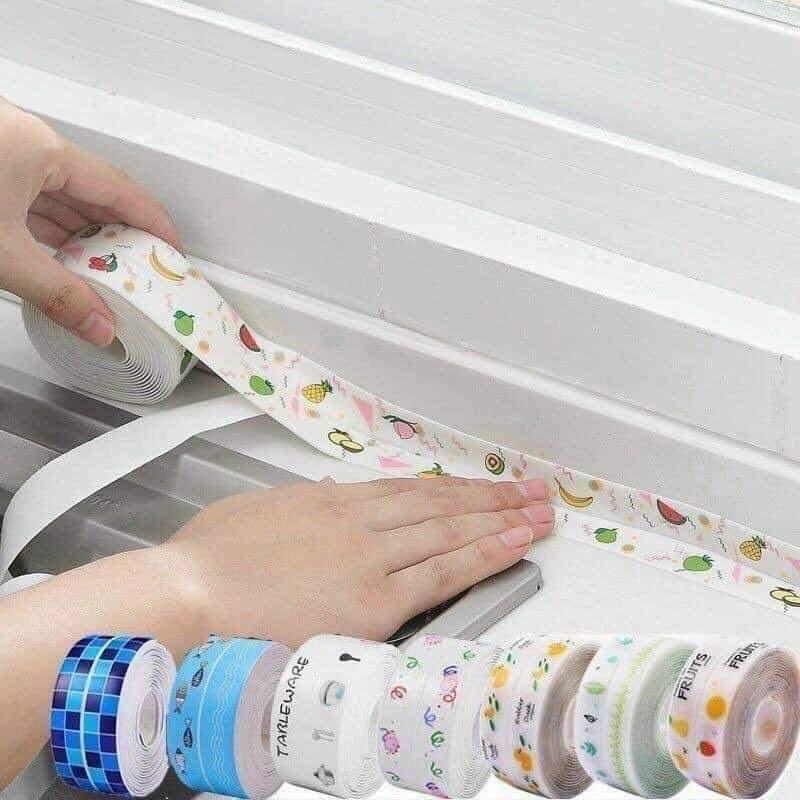 Băng dính dán mép tường đa năng, chống thấm, dán viền bếp chống dầu mỡ, họa tiết bắt mắt, sạch sẽ sáng bóng.