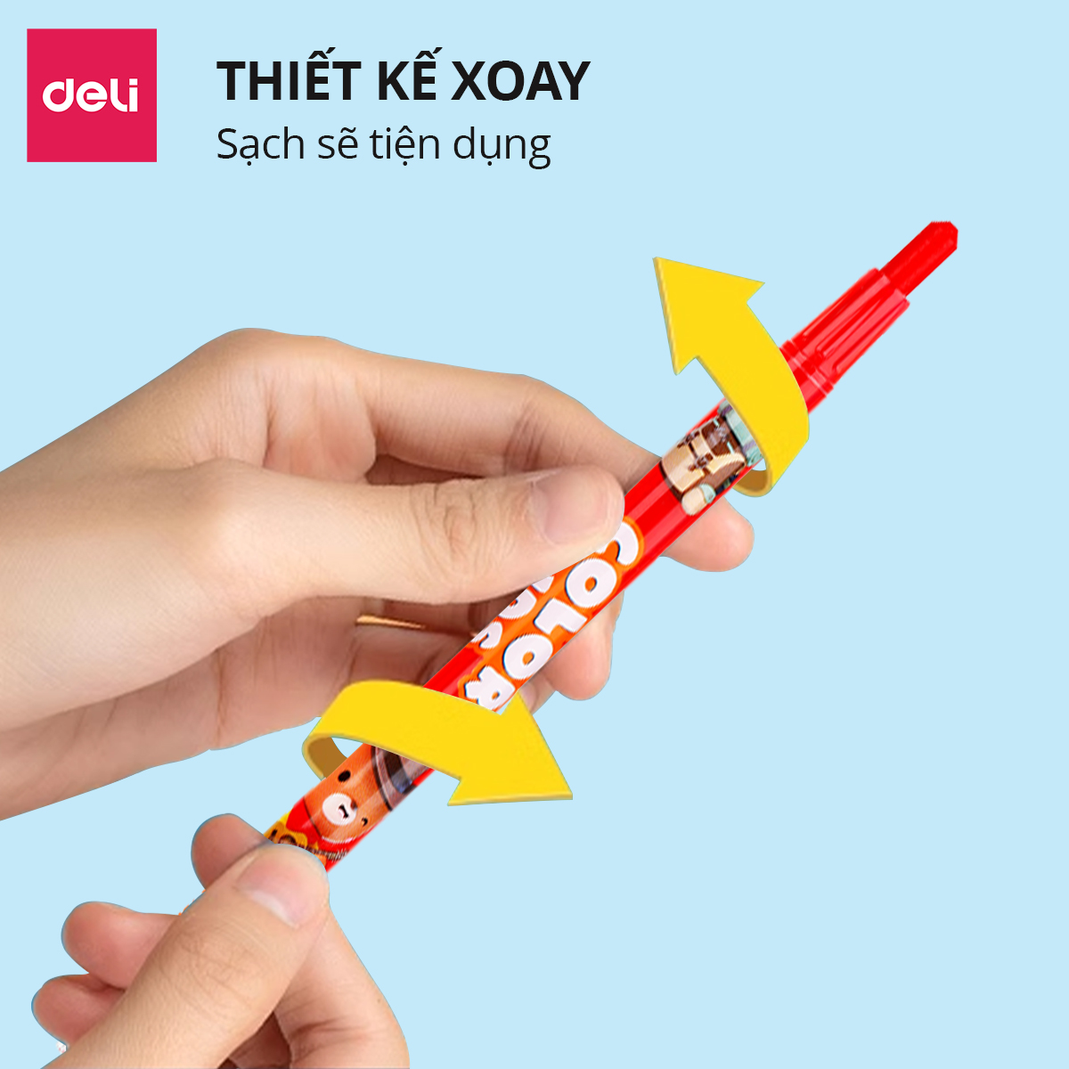Bút Sáp Vặn Gấu Con Deli - 12/24 Màu Sáp Tươi Sáng Lên Màu Chuẩn An Toàn Cho Trẻ Nhỏ Học Sinh Tô Vẽ Tranh
