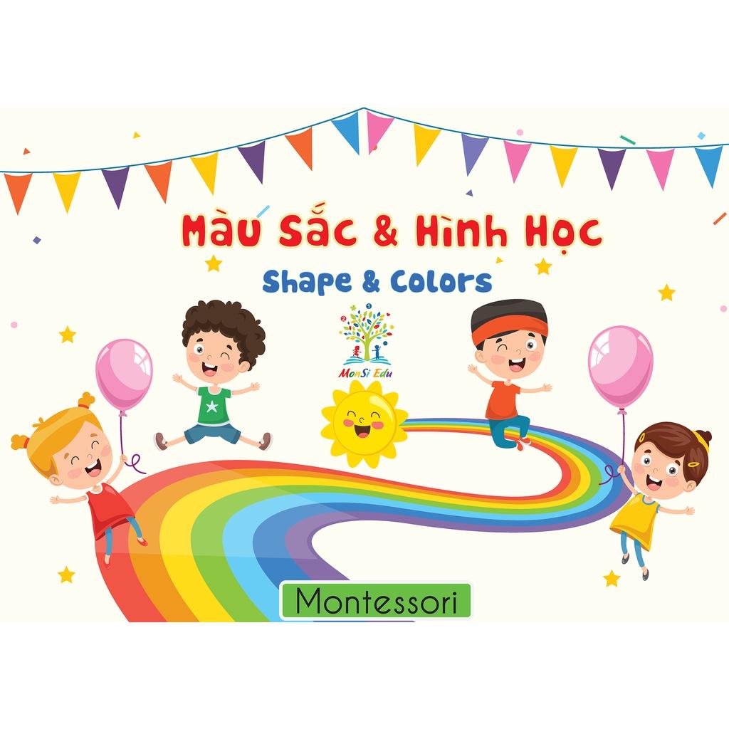 Montessori- Học Liệu Dính Dán Màu Sắc &amp; Hình Học- Matching Book(MonsiEdu)