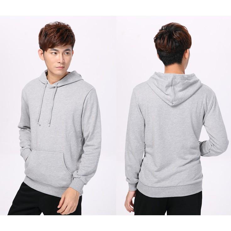 Áo hoodie thun nỉ ngoại trơn màu xám tro,phong cách đơn giãn dễ phối đồ,giử ấm chống nắng tốt