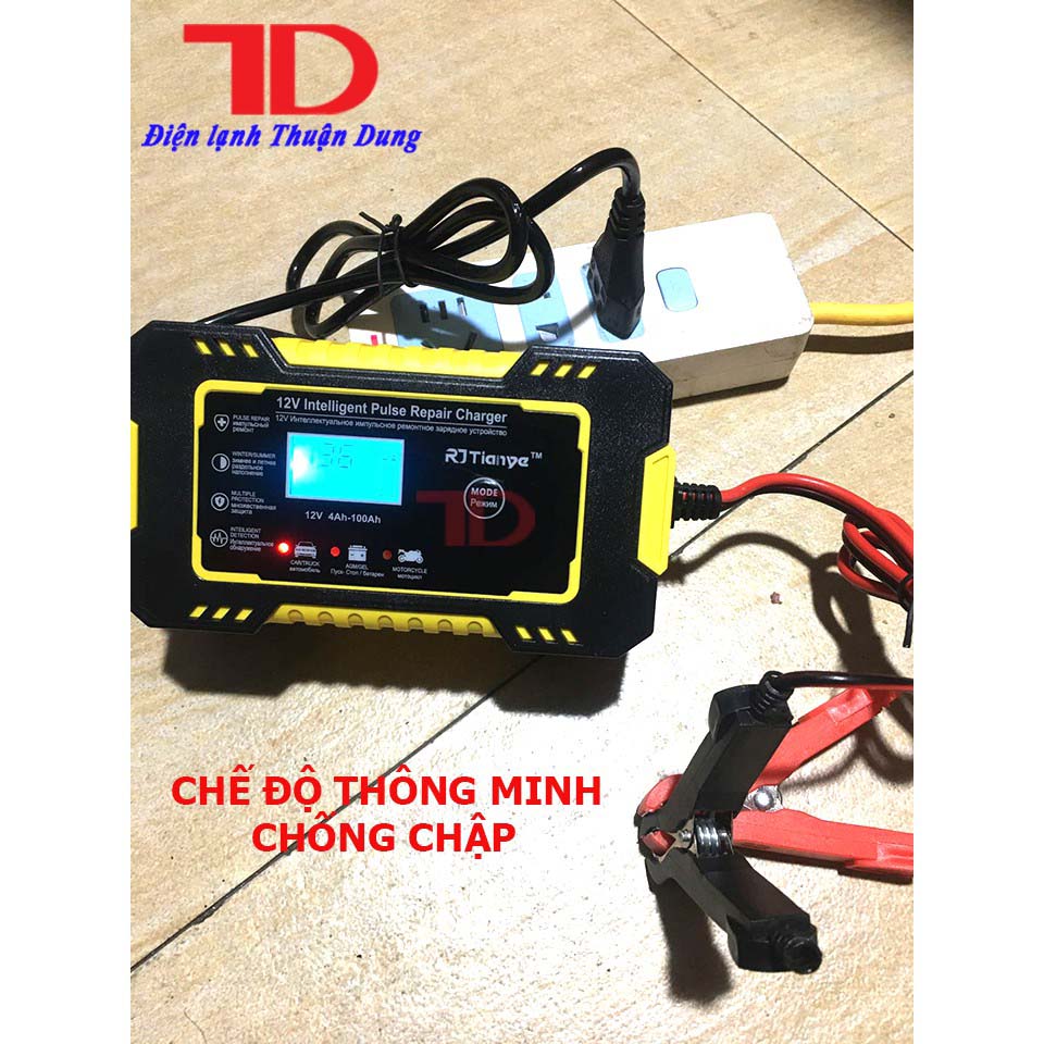 Sạc bình ắc quy 12V TIANYE từ 4Ah - 100Ah có chức năng phục hồi ắc quy bằng khử sunfat, Điện lạnh Thuận Dung