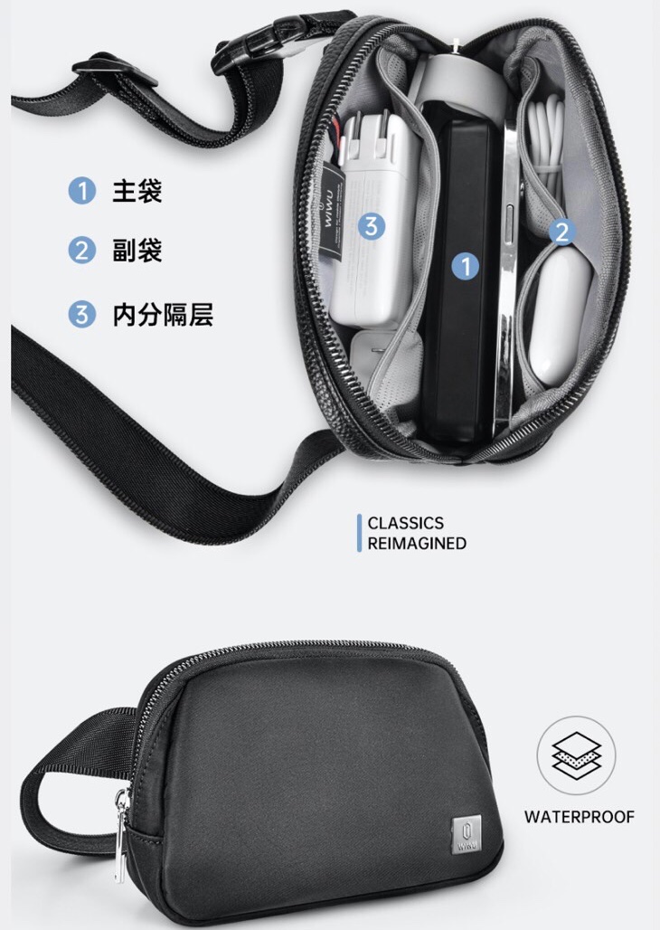 Túi đeo chéo Wiwu Lulu Crossbody Bag để chứa phụ kiện điện tử, được làm bằng chất liệu chống thấm nước, chống bám bẩn, dễ lau chùi và chống mài mòn - Hàng chính hãng
