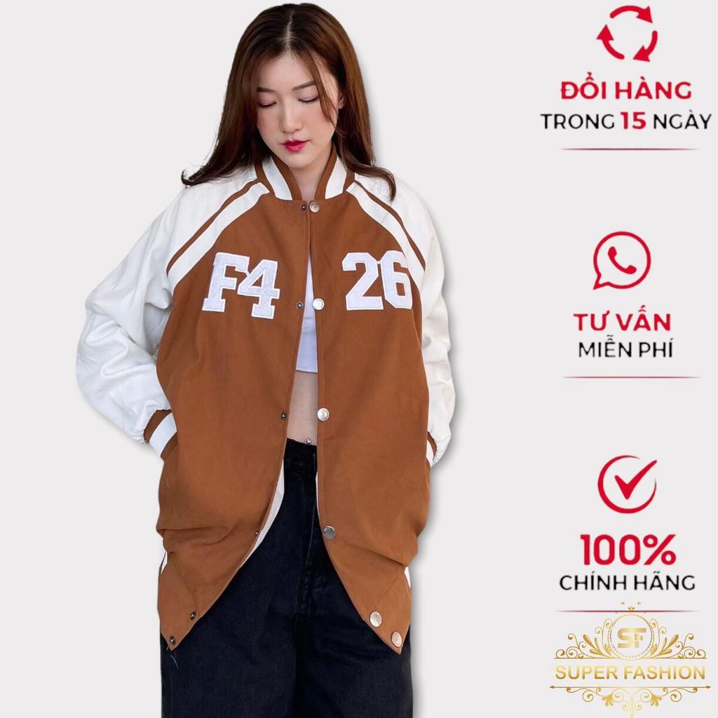 Áo Khoác Nữ Super Fashion Kiểu Bomber Vải Da Lộn 2 Lớp Lót Dù Thêu Chữ F4 26 Hot Trend