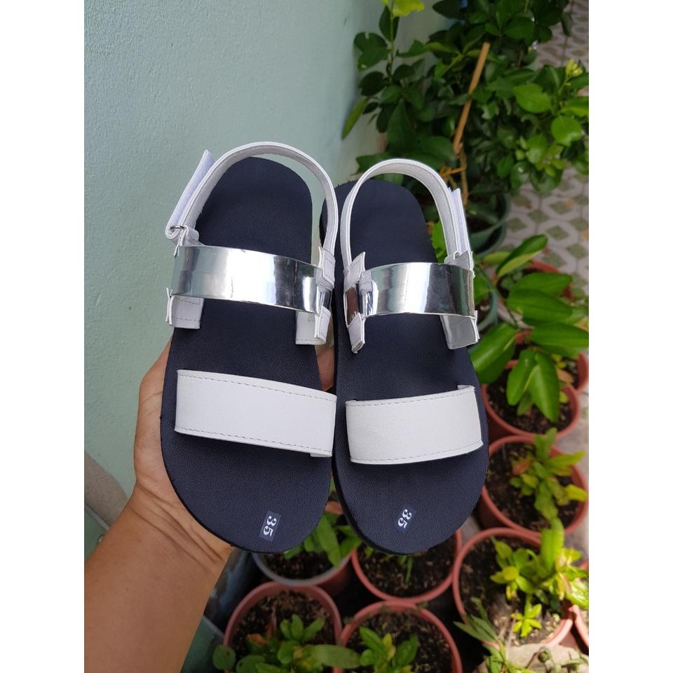 sandal đồng nai xăng đan nữ đế đen quai trắng phối bạc