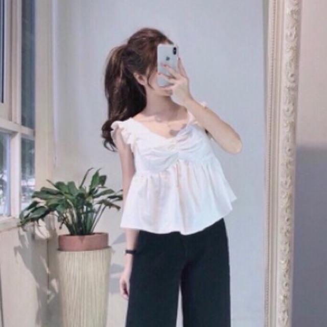 Áo tay cánh tiên đan dây sau