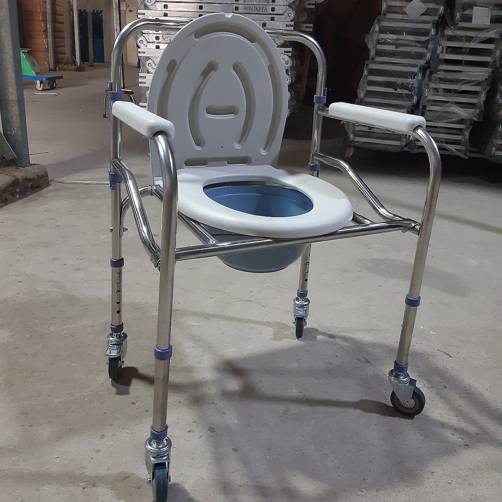 Hình ảnh Ghế bô vệ sinh Inox cao cấp, có bánh xe di chuyển tiện lợi, cho người già, người bệnh và trẻ em mẫu 2021