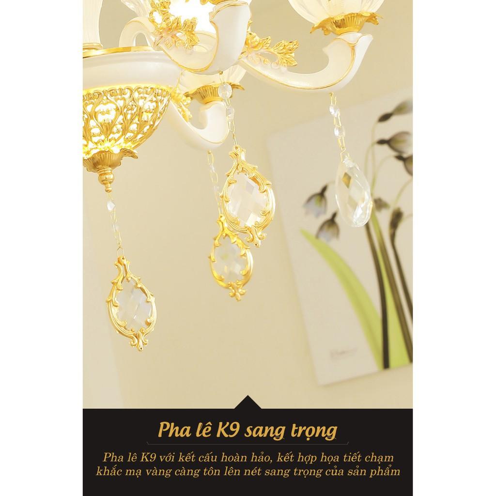 Đèn chùm pha lê tân cổ điển trang trí nội thất sang trọng - kèm bóng Led chuyên dụng