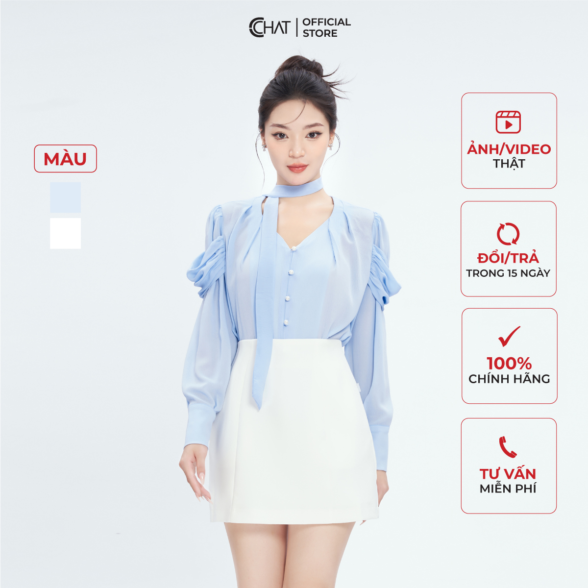 Áo Sơ Mi Nữ Kiểu Cổ V Kèm Dây Dáng Suông Chất Voan Bay Bổng 53FDV2032ST