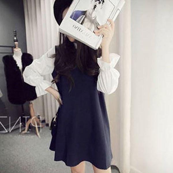 Váy suông giả yếm, váy xòe tay phồng