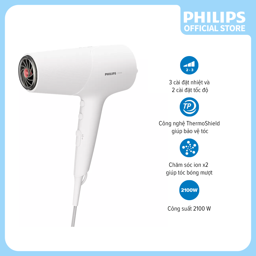 Máy sấy tóc Philips BHD500/00 - Sấy tóc nhanh khô - Bảo vệ tóc không bị quá nóng - Hàng Chính Hãng