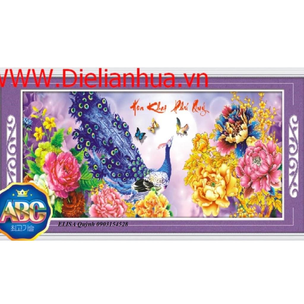 Tranh đá công xanh hoa khai phú quý DF345 - kích thước: 150 * 65cm.