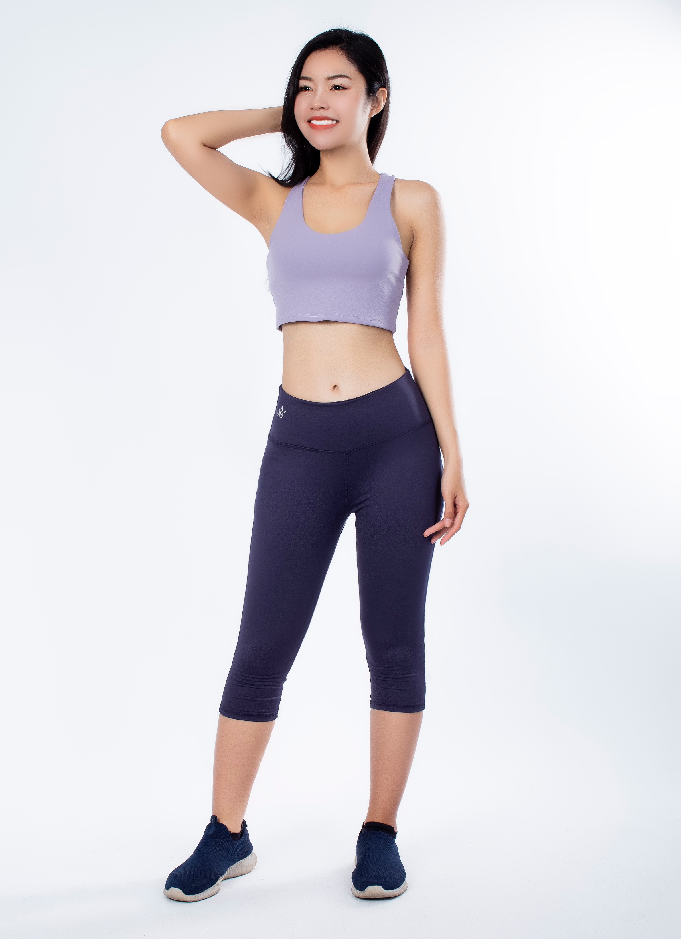 Áo croptop 3 lỗ  thể thao nữ 2 lớp cổ tim màu Tím nhạt - AR801