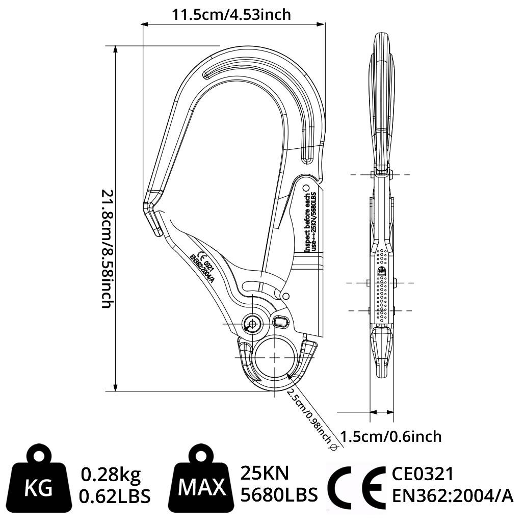 Làm sáng lên công việc an toàn trên không Hook Big Open Hợp kim carabiner thép bảo vệ ngành công nghiệp khóa bảo hiểm mùa thu