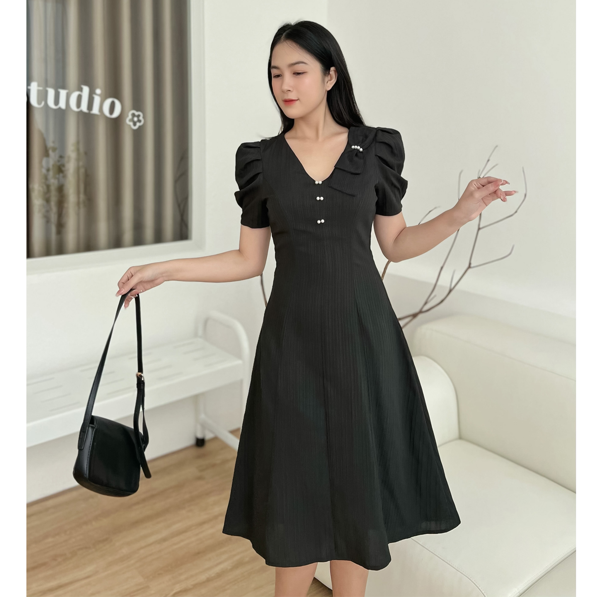 Đầm xòe 8 mảnh phối nơ xinh xỉu D094- Lady fashion - Khánh Linh Style