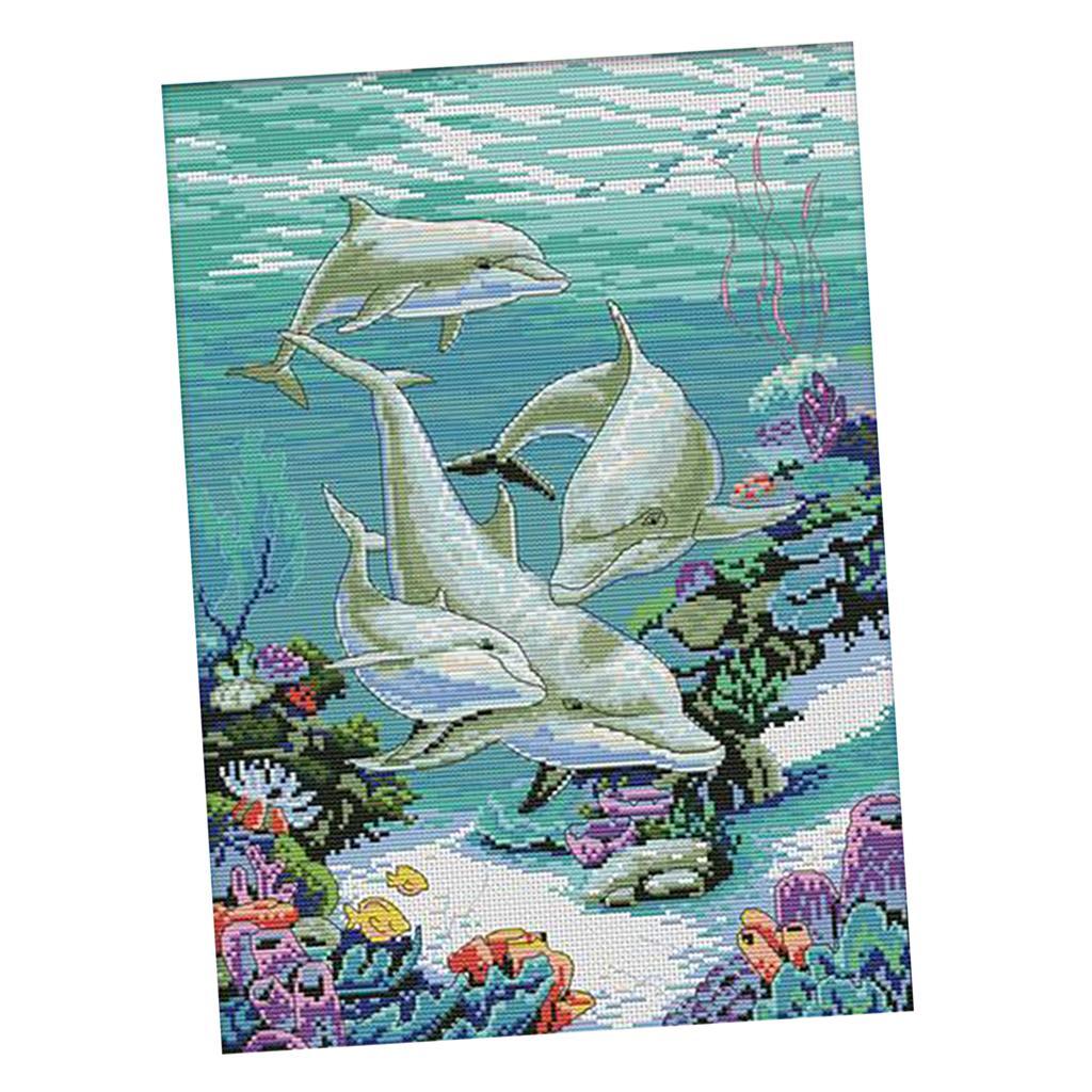 DIY Stamped Cross Stitch Kit Pre-Printed Sea Animals Pattern Embroidery Kits