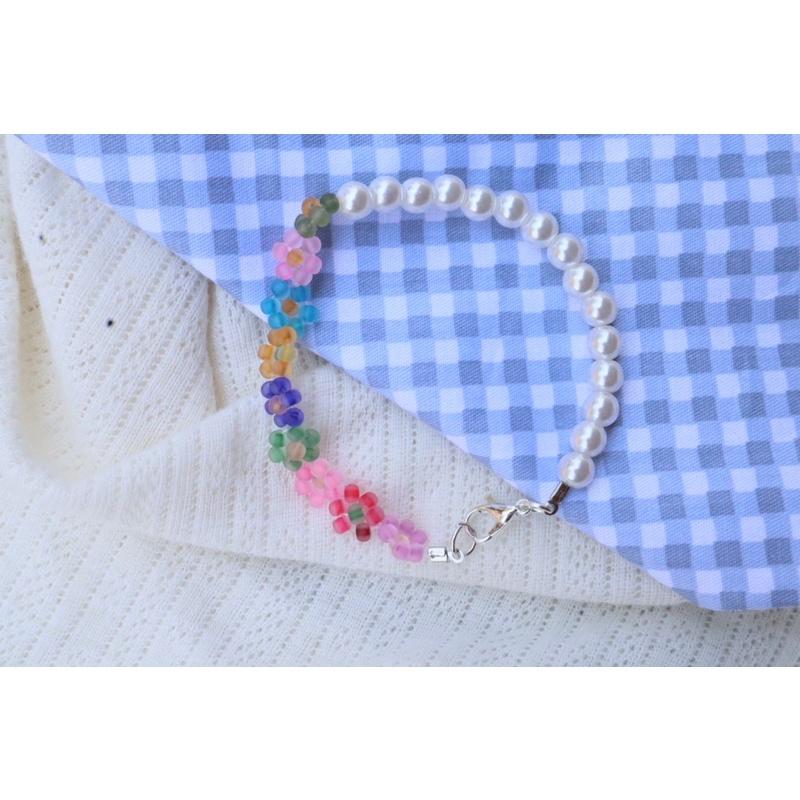N03 Vòng tay handmade phong cách hàn quốc hoa mùa Xuân kết hợp Ngọc xinh sắn