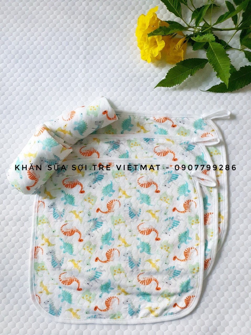 Combo 5 khăn sữa trẻ em Vietmat sợi tre mềm mịn, thoáng mát, kháng khuẩn và hút nước mạnh