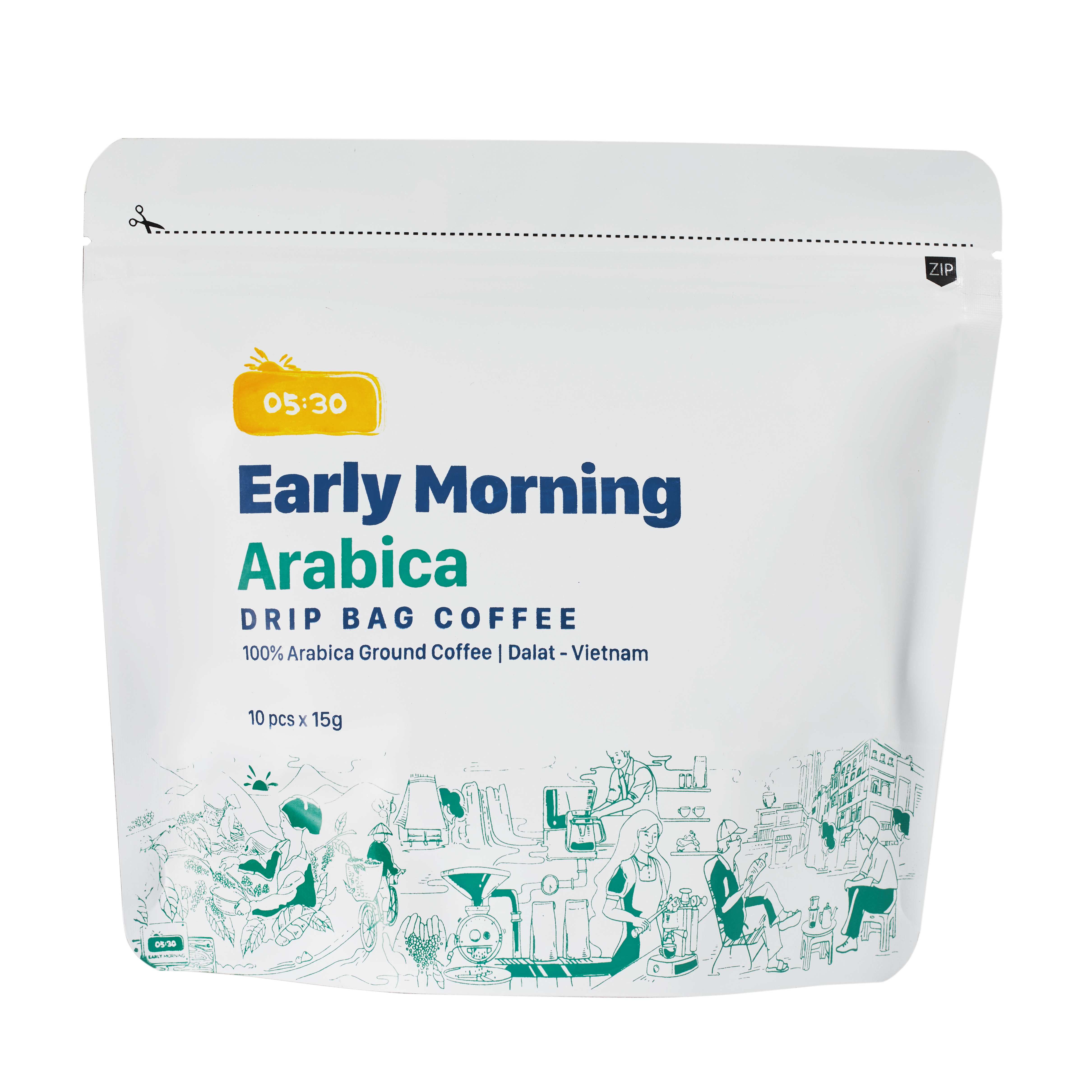 Cà Phê Phin Giấy Túi Lọc Cao Cấp Early Morning - Arabica Dripbag (Túi zip 10 Gói x 15G)