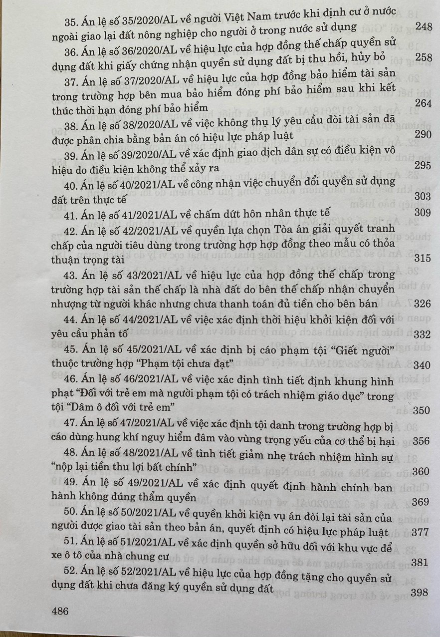 Hệ thống án lệ Việt Nam (hiện hành) từ án lệ số 01 đến án lệ số 63