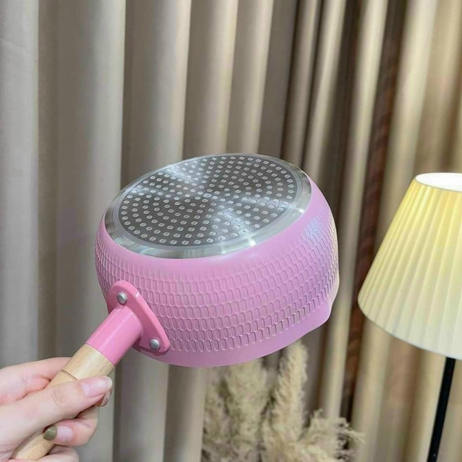 Chảo chống dính sâu lòng _ chảo chống dính bếp từ đa năng chống dính lúa mạch cán gỗ chống bỏng xuất Hàn