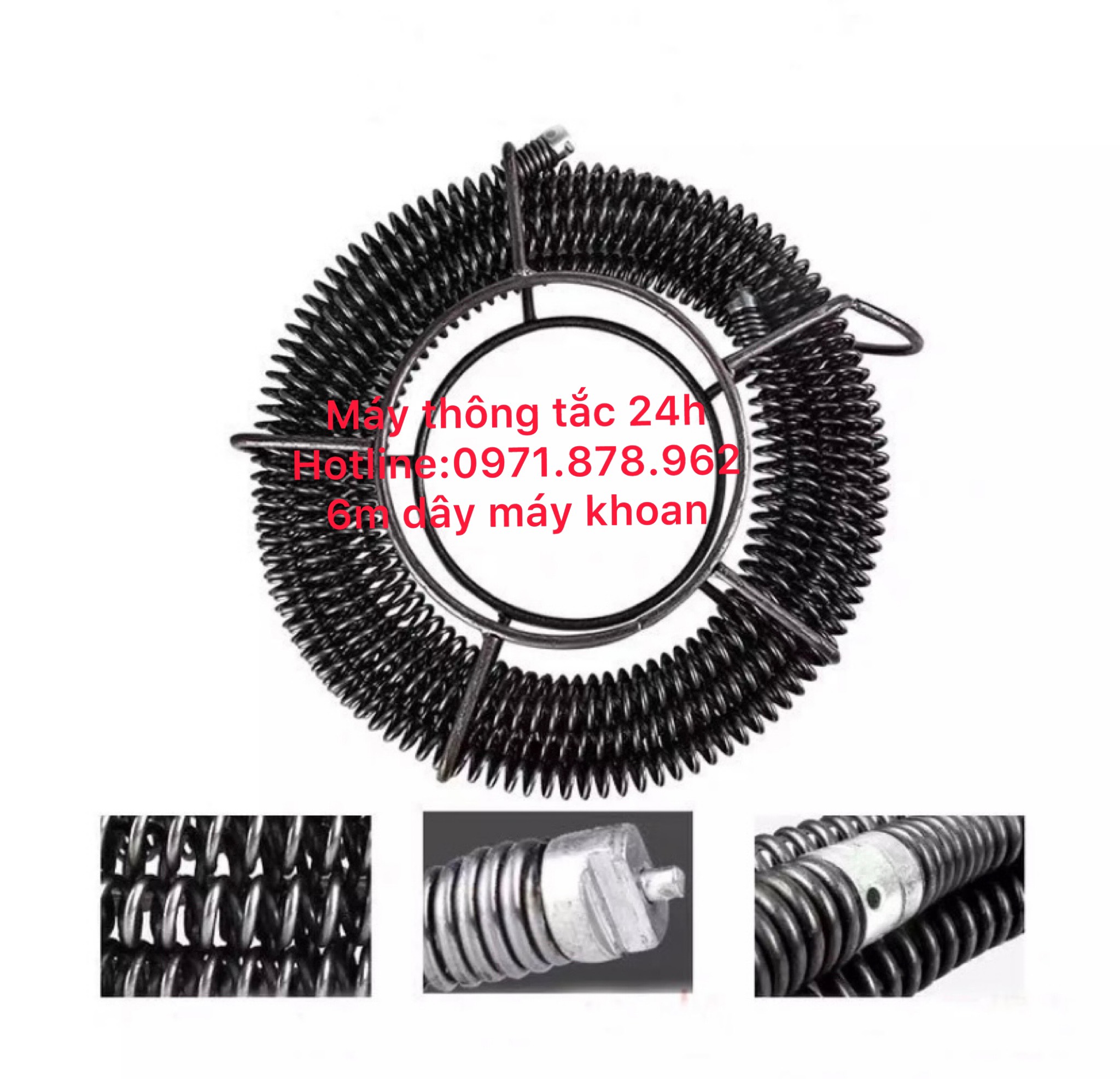 Dây thông tắc cống dùng máy khoan dài 6m kèm 6 đầu thông và 1 đầu kết nối máy khoan