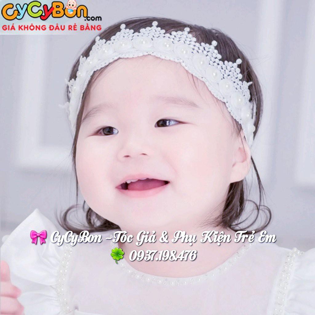 Băng Đô Cho Bé Gái Thun Ren Trắng Đính Hoa Cực Sang Chảnh !