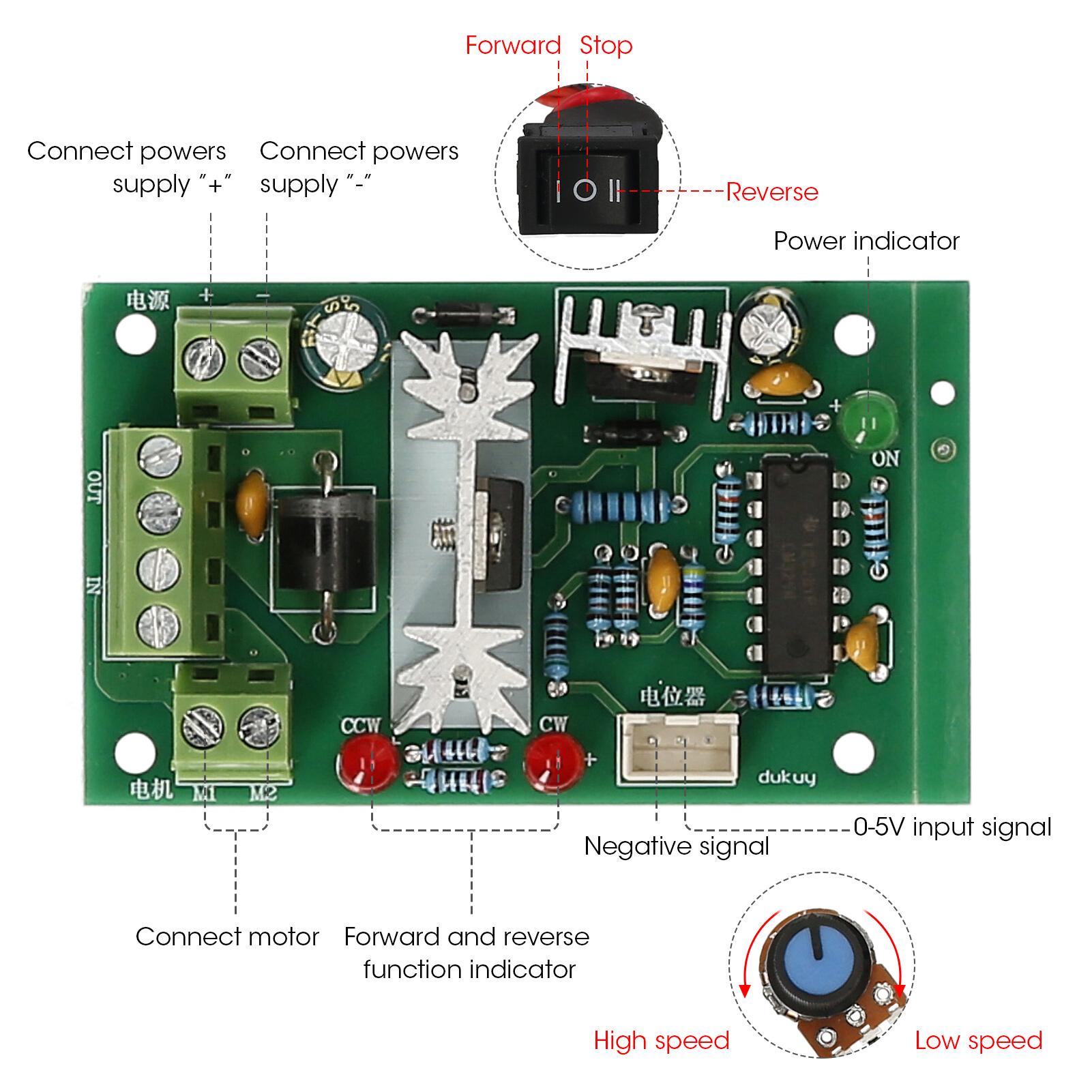 PWM DC Motor Speed Controller Module 6V 12V 24V 30V Adjustable Reversible Motor Speed Regulator Reversing Switch