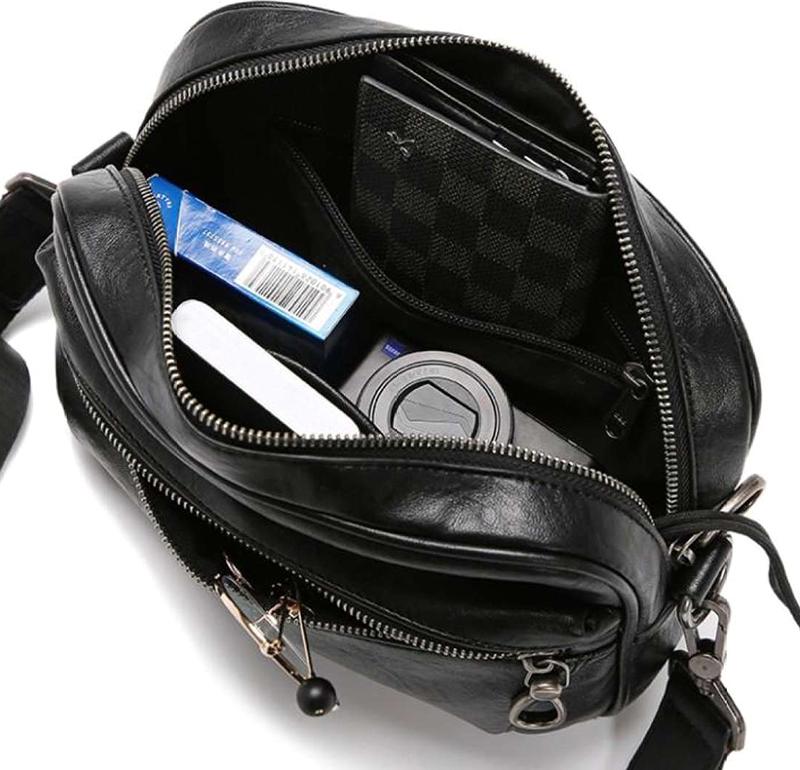 Men's PU Leather Cross Body & Shoulder Bag - Black