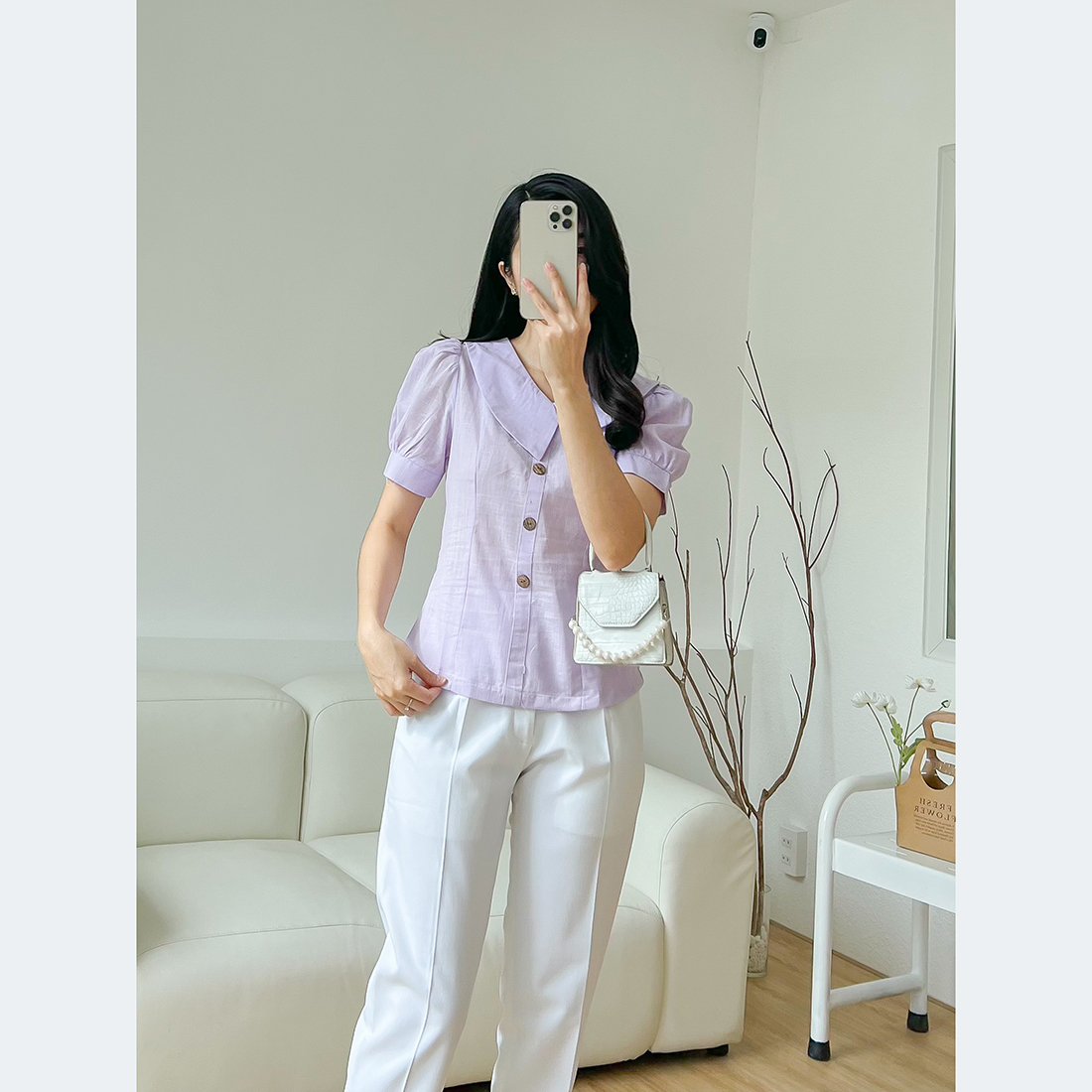 Áo kiểu công sở cổ sen cách điệu thời trang Eden - ASM218