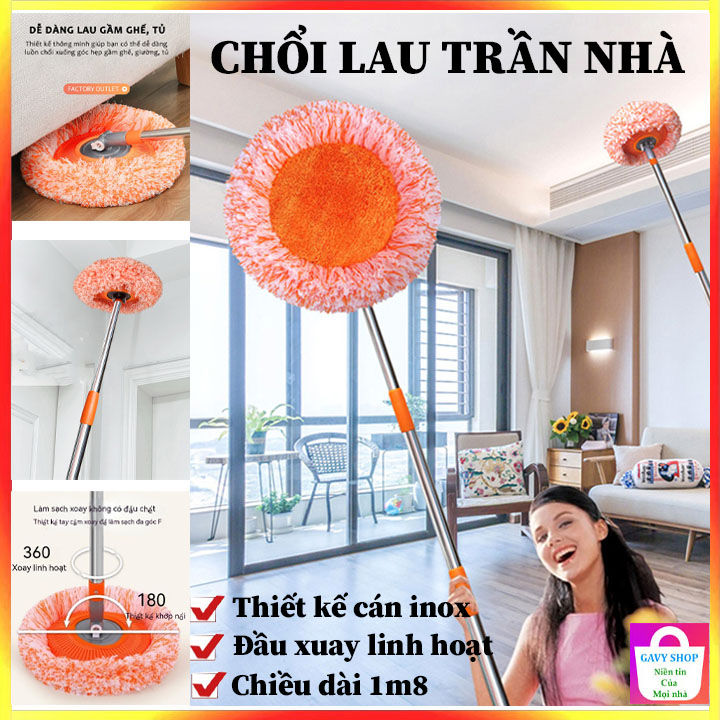 Cây Lau Trần Nhà Đa Năng Tiện Dụng Hình Tròn Hoa Hướng Dương Dài 150 Cm Xoay Linh Hoạt- Hàng Chính Hãng