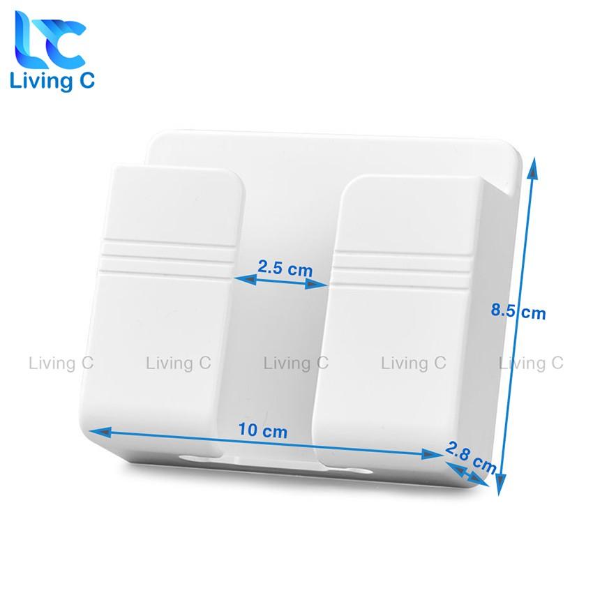Kệ Dán Tường Để Remote, Đồ Dùng/ Giá Đỡ Sạc Điện Thoại - Có Móc Treo Giữ Dây Điện