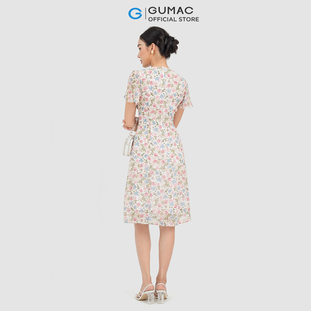 Đầm nữ GUMAC LD0702 hoa nhún ngực trẻ trung