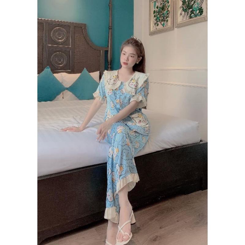 Bộ Đồ Pijama nữ lụa latin Bộ tiểu thư cộc dài áo
