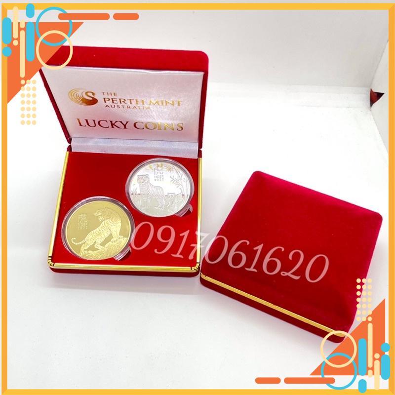 Cặp Xu Lưu Niệm Hình Con Hổ - Cọp Kèm Hộp Nhung Sang Trọng Thích Hợp làm Quà Tặng Quà Biếu Trong Tết 2022 Nhâm Dần