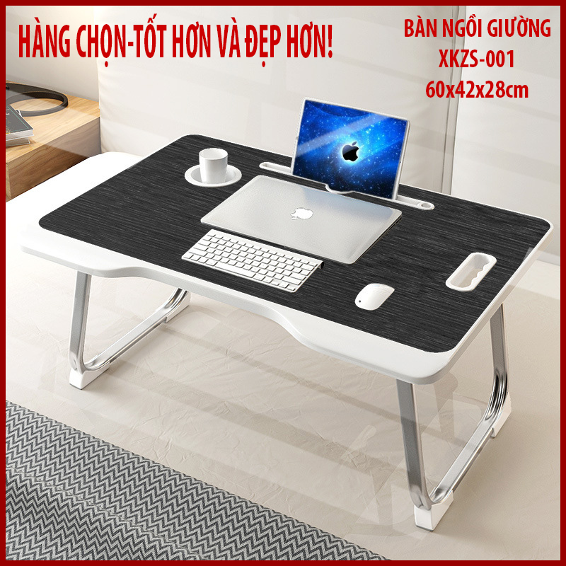 Bàn gấp gấp gọn ngồi giường nhập khẩu có khe bỏ ipad và khe đựng cốc/hộp bút XKZS-001
