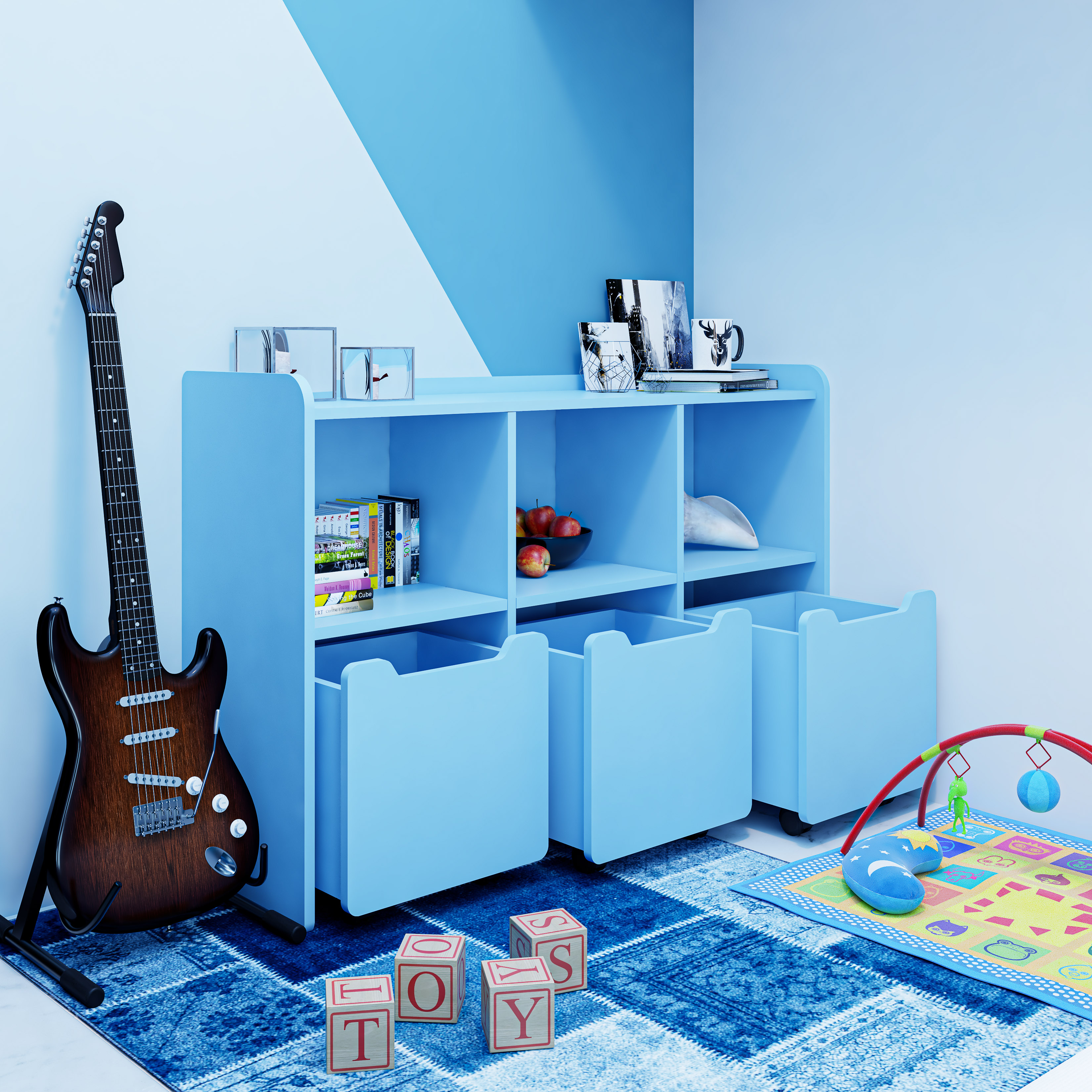 [Happy Home Furniture] KID, Tủ lưu trữ cho trẻ em có bánh xe, 120cm x 36cm x 80cm ( DxRxC), THK_165