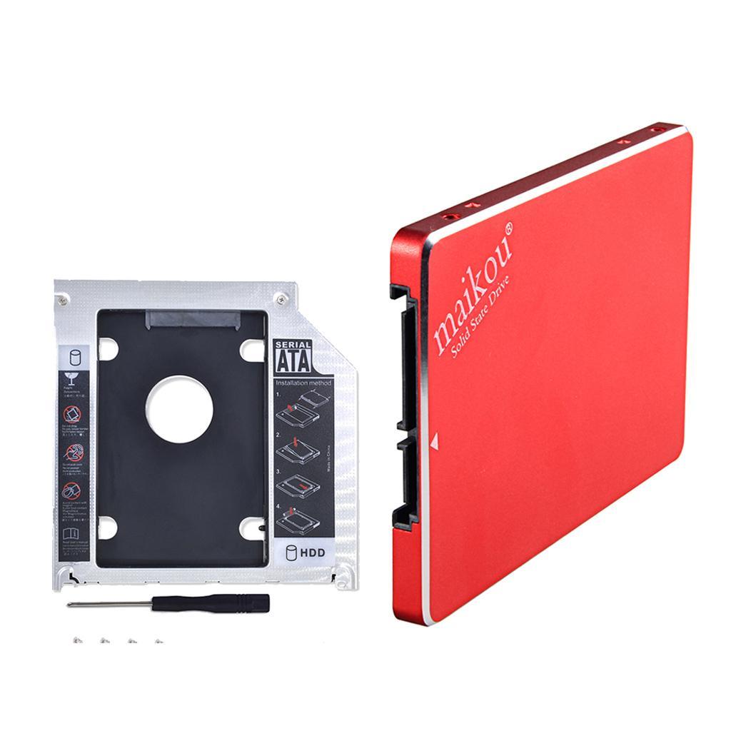 2.5" 120GB  SSD Internal Solid State Drive+9.5mm Optical Bay Caddy Red